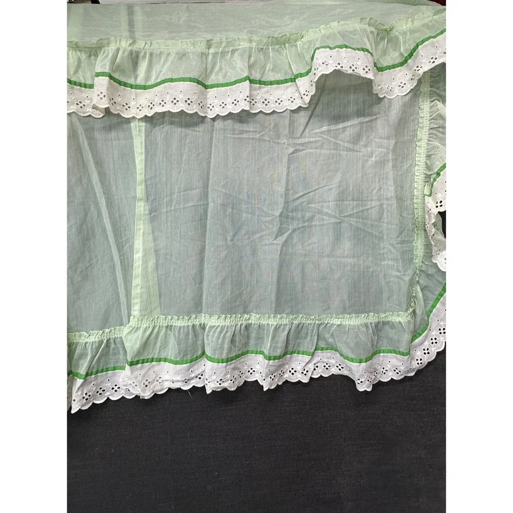 Vintage JC PENNEY Green Curtain Set Panels Valance Tie Backs Irish Cottage Core